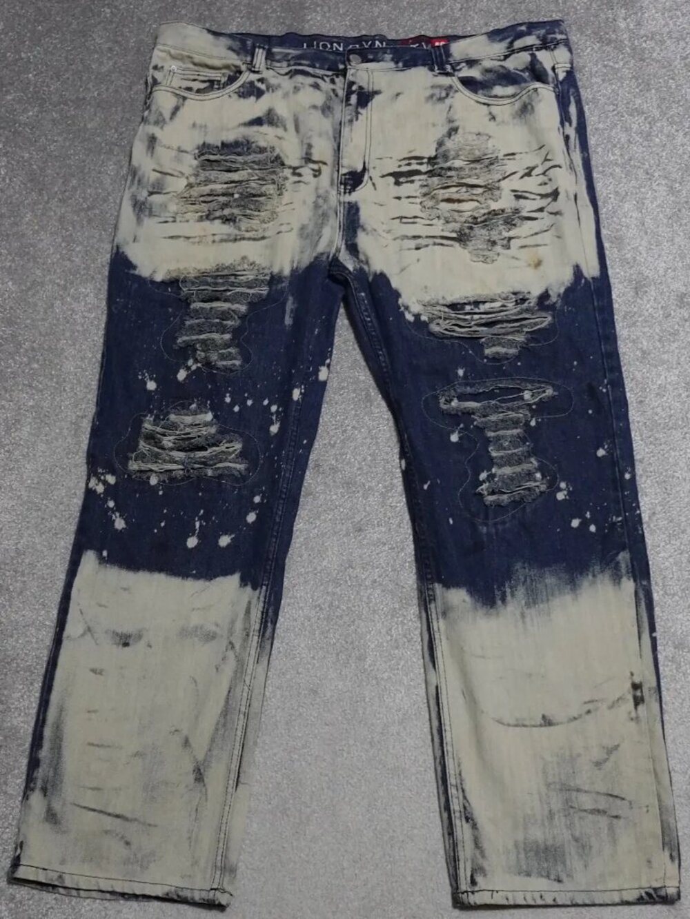 Lion Dynasty Baggy Jeans Mens Size 48 Acid Wash Straight Leg Distressed Workwear